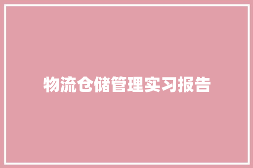 物流仓储管理实习报告