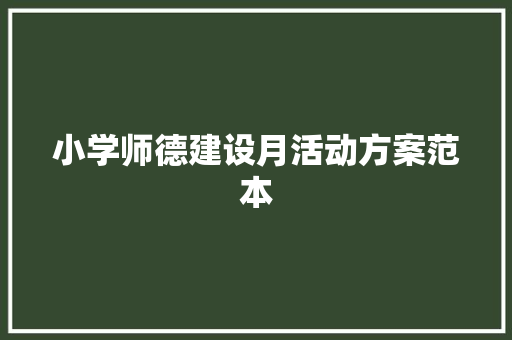 小学师德建设月活动方案范本