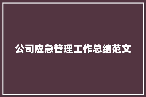 公司应急管理工作总结范文