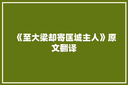 《至大梁却寄匡城主人》原文翻译