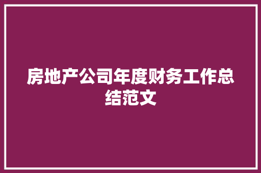 房地产公司年度财务工作总结范文