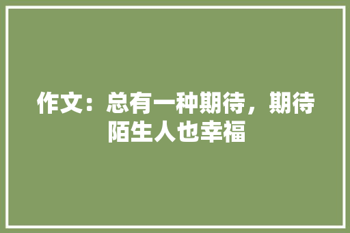 作文：总有一种期待，期待陌生人也幸福