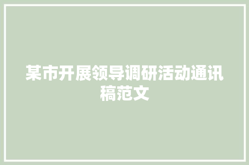 某市开展领导调研活动通讯稿范文