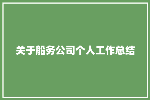 关于船务公司个人工作总结