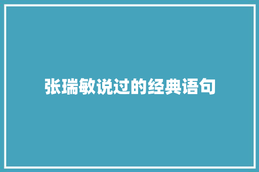 张瑞敏说过的经典语句 演讲稿范文