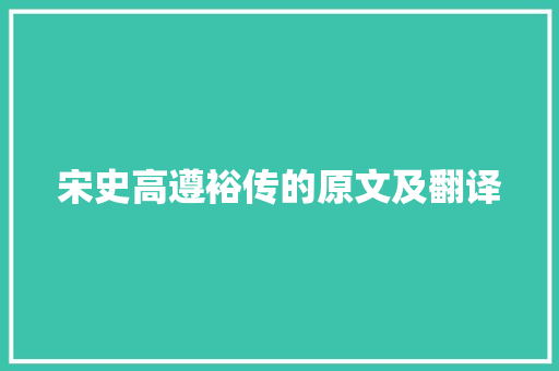 宋史高遵裕传的原文及翻译 综述范文