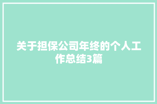 关于担保公司年终的个人工作总结3篇