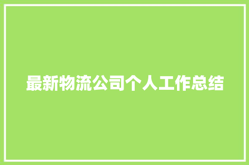 最新物流公司个人工作总结