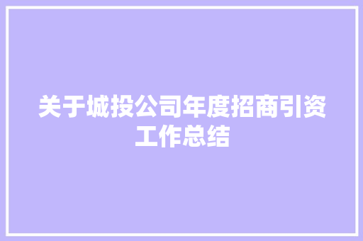 关于城投公司年度招商引资工作总结