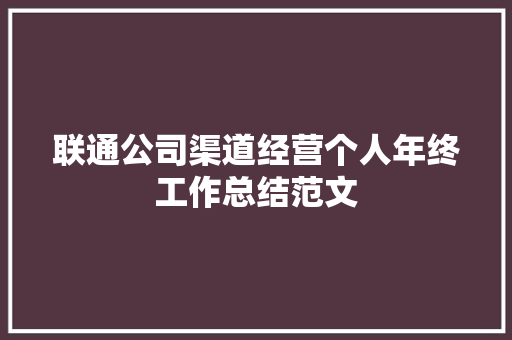 联通公司渠道经营个人年终工作总结范文