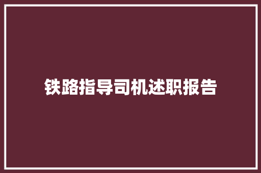 铁路指导司机述职报告