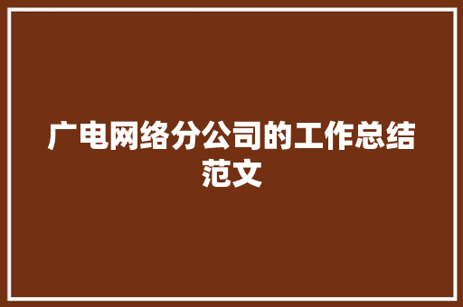 广电网络分公司的工作总结范文