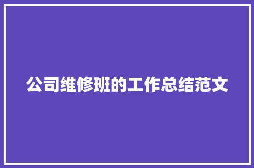 公司维修班的工作总结范文