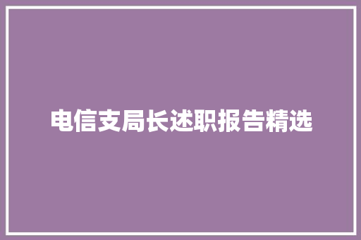 电信支局长述职报告精选