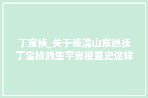 丁宝桢_关于晚清山东巡抚丁宝桢的生平官梗直史这样说