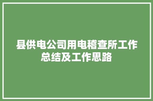 县供电公司用电稽查所工作总结及工作思路