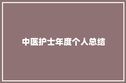 中医护士年度个人总结