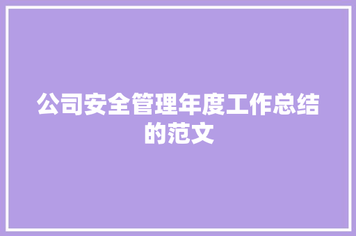 公司安全管理年度工作总结的范文