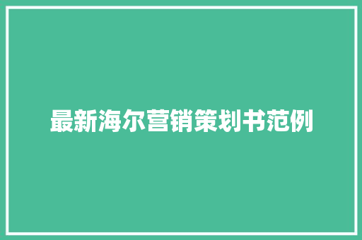 最新海尔营销策划书范例