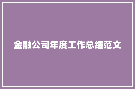 金融公司年度工作总结范文