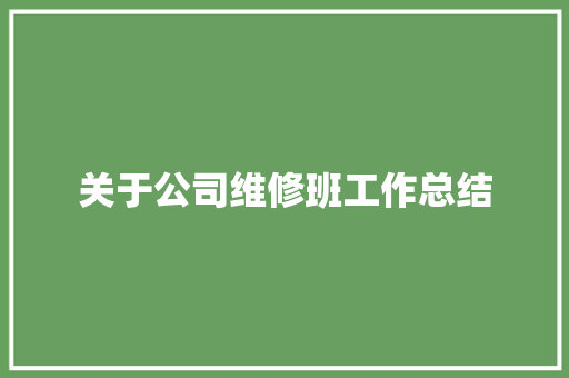 关于公司维修班工作总结