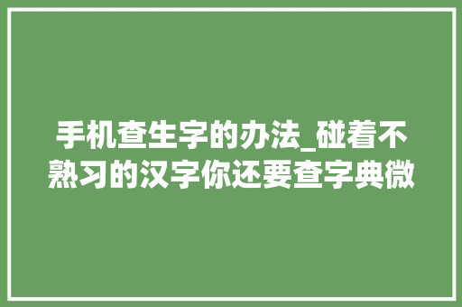 手机查生字的办法_碰着不熟习的汉字你还要查字典微信只需2秒就能读出来