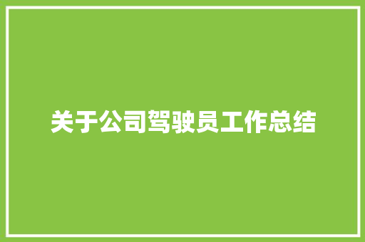 关于公司驾驶员工作总结