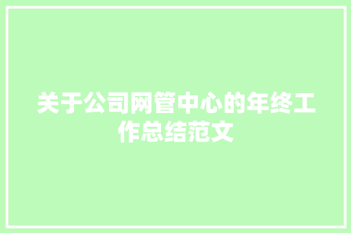 关于公司网管中心的年终工作总结范文 报告范文