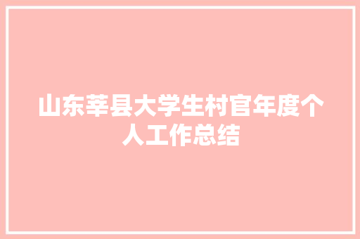 山东莘县大学生村官年度个人工作总结 演讲稿范文