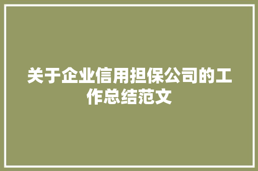 关于企业信用担保公司的工作总结范文