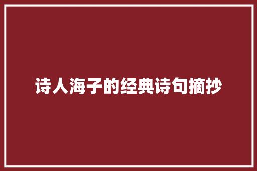 诗人海子的经典诗句摘抄