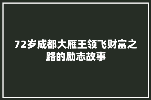 72岁成都大雁王领飞财富之路的励志故事