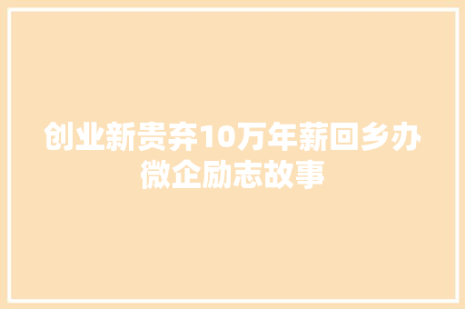 创业新贵弃10万年薪回乡办微企励志故事