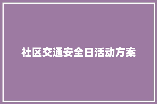 社区交通安全日活动方案 职场范文