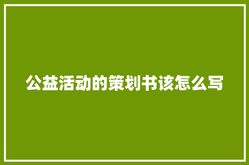 公益活动的策划书该怎么写