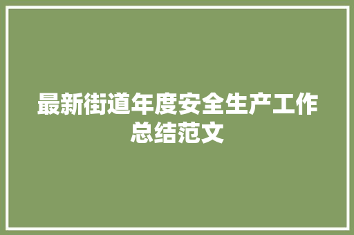 最新街道年度安全生产工作总结范文 职场范文