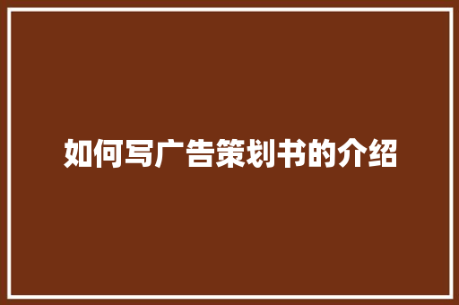 如何写广告策划书的介绍