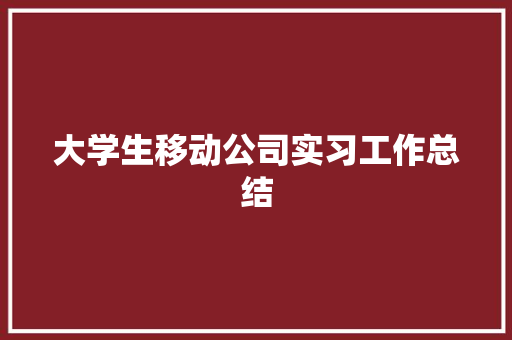 大学生移动公司实习工作总结 工作总结范文