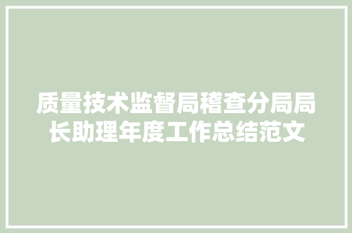 质量技术监督局稽查分局局长助理年度工作总结范文 职场范文