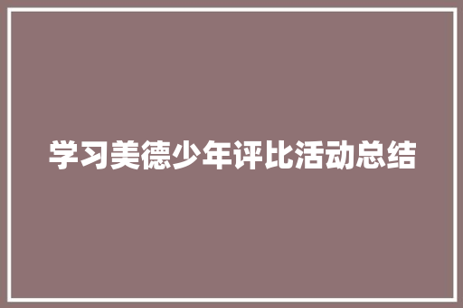 学习美德少年评比活动总结 报告范文