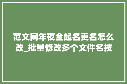 范文网年夜全起名更名怎么改_批量修改多个文件名技巧多文件快速修改无需插件工作轻松