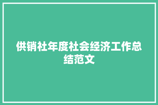 供销社年度社会经济工作总结范文