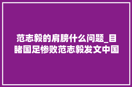 范志毅的肩膀什么问题_目睹国足惨败范志毅发文中国足球不能再分你我他了