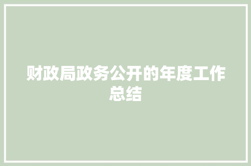 财政局政务公开的年度工作总结