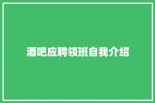 酒吧应聘领班自我介绍 报告范文