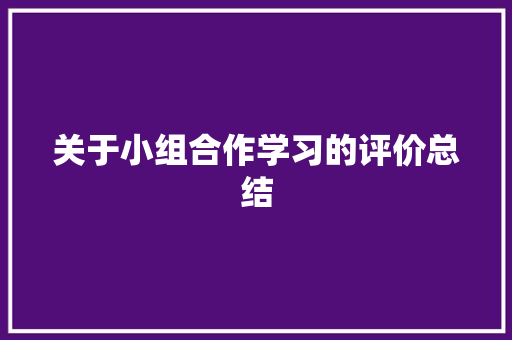 关于小组合作学习的评价总结