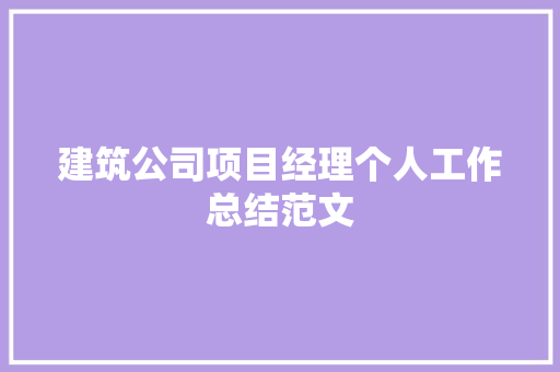 建筑公司项目经理个人工作总结范文 学术范文