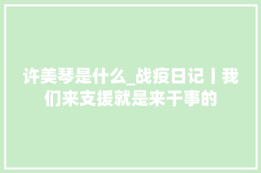 许美琴是什么_战疫日记丨我们来支援就是来干事的 报告范文