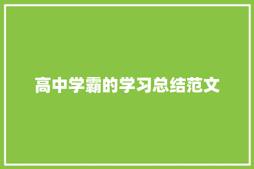 高中学霸的学习总结范文