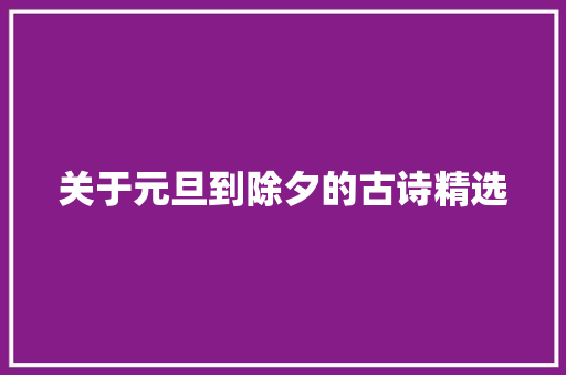 关于元旦到除夕的古诗精选